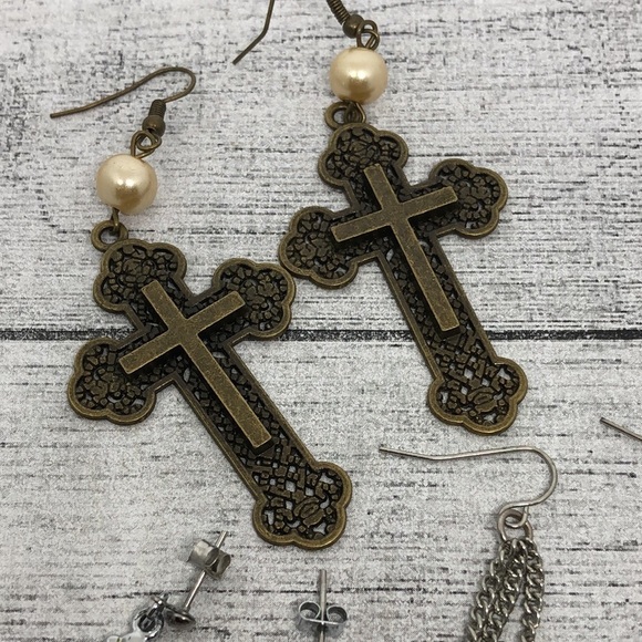 Bundle lot 3 cross statement earrings dangle drop casual dressy festival goth. - Picture 4 of 4